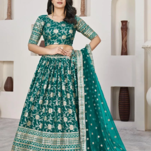 Emerald Green Floral Lehenga – Mohikas