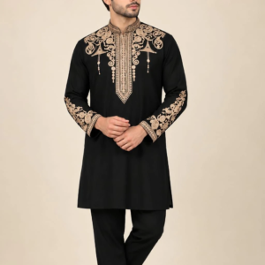 Men's Gold Embroidered Kurta (KT201750) - Mohikas