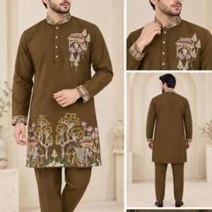 Men's Hem Embroidered Kurta (KT4021100) - Mohikas