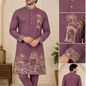 Men's Hem Embroidered Kurta (KT4041100) - Mohikas
