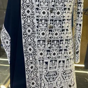 Navy Blue Embroidered Sherwani – Mohikas
