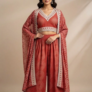 Rust Red Printed Palazzo Set – Mohikas