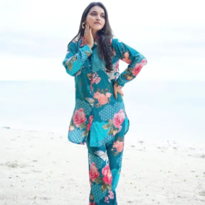 Teal Floral Kurta Palazzo Co-ord Set – Mohikas