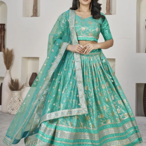 Turquoise Foil Print Lehenga – Mohikas